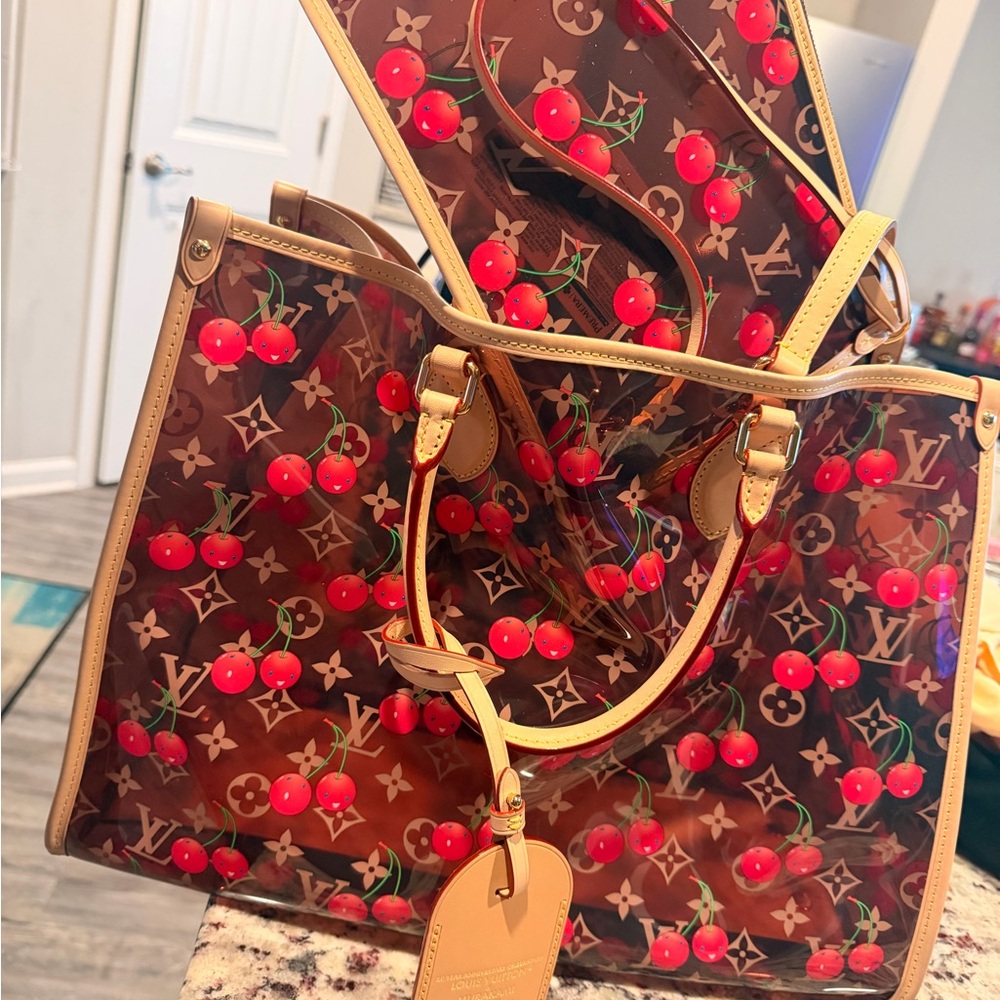 Louis Vuitton Cherry Monogram Clear Tote - Red with Tan Trim - Picture 3 of 6
